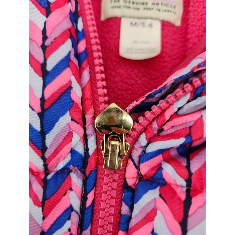 OshKosh Bgosh Girls Pink Blue Chevron Puffer Jacket Fleece Lined Size M 5-6